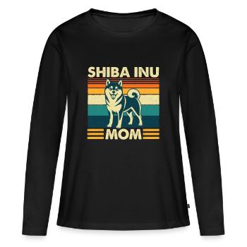 Shiba Inu Mom Kawaii Japanischer Doge - Frauen Premium Bio Langarmshirt - Schwarz - Vorne - Julia (174cm)