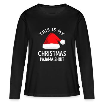 Das ist mein Weihnachts-Pyjamashirt - Frauen Premium Bio Langarmshirt - Schwarz - Vorne - Julia (174cm)