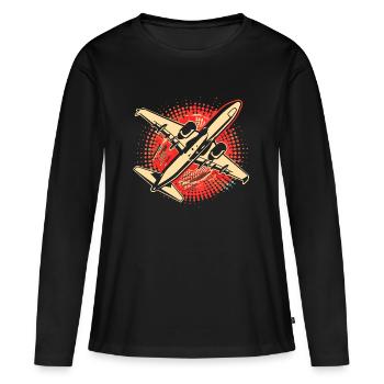 Flugzeug Grafik - Frauen Premium Bio Langarmshirt - Schwarz - Vorne - Julia (174cm)