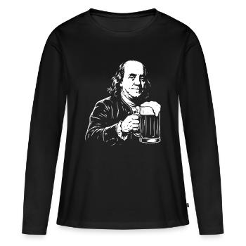 Benjamin Franklin buvant de la bière. - T-shirt manches longues Premium bio Femme - noir - Devant - Julia (174cm)