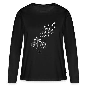 Lévrier pissenlit, lévrier floral - T-shirt manches longues Premium bio Femme - noir - Devant - Julia (174cm)