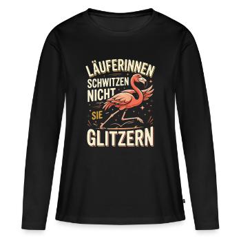 Läuferinnen Schwitzen nicht sie Glitzer Flamingo  - Frauen Premium Bio Langarmshirt - Schwarz - Vorne - Julia (174cm)