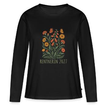 Pensioné 2027 Fleurs sauvages avec papillons - T-shirt manches longues Premium bio Femme - noir - Devant - Julia (174cm)