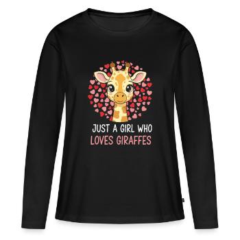 Girl Loves Giraffes Heart Illustration - Women's Premium Organic Long Sleeve Shirt - black - Front - Julia (174cm)