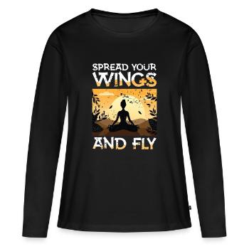 Déployez vos ailes et faites de la méditation de yoga au vol - T-shirt manches longues Premium bio Femme - noir - Devant - Julia (174cm)