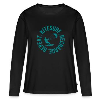 Kitesurf. Recharge. Repeat. – Kitesurfing T-Shirt - Women's Premium Organic Long Sleeve Shirt - black - Front - Julia (174cm)