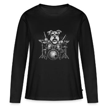 Batteur Schnauzer Musique Rock Humour canin - T-shirt manches longues Premium bio Femme - noir - Devant - Julia (174cm)