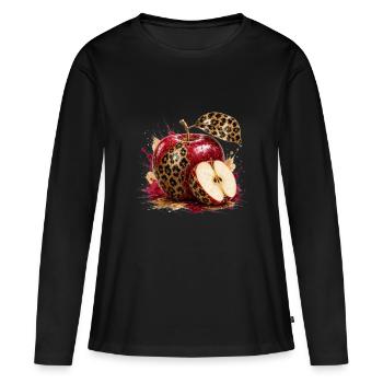 Pomme glamure léopard - T-shirt manches longues Premium bio Femme - noir - Devant - Julia (174cm)
