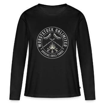 Grill à bâtonnets de saucisse - T-shirt manches longues Premium bio Femme - noir - Devant - Julia (174cm)