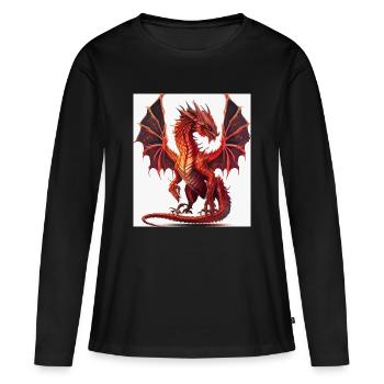 Aquarelle du Dragon Rouge Feu - T-shirt manches longues Premium bio Femme - noir - Devant - Julia (174cm)