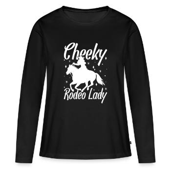 Cheval de rodéo Cowboy espiègle - T-shirt manches longues Premium bio Femme - noir - Devant - Julia (174cm)