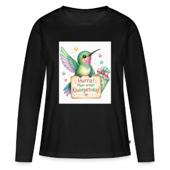 Hurra: Erster Kindergartenstart - Frauen Premium Bio Langarmshirt - Schwarz - Vorne - Julia (174cm)