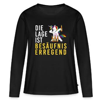 Lage ist besäufniserregend, Einhorn Bierflasche - Frauen Premium Bio Langarmshirt - Schwarz - Vorne - Julia (174cm)