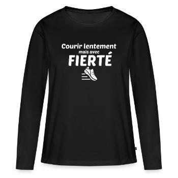 Run slowly, but with pride - Women's Premium Organic Long Sleeve Shirt - black - Front - Julia (174cm)