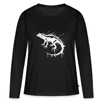 Leguan-Tintenspritzer - Frauen Premium Bio Langarmshirt - Schwarz - Vorne - Julia (174cm)