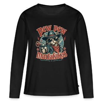 Pew Pew Le Chat de Madafaka - T-shirt manches longues Premium bio Femme - noir - Devant - Julia (174cm)