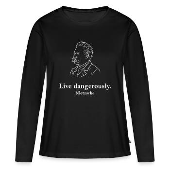 Live Dangerously Nietzsche-Porträt - Frauen Premium Bio Langarmshirt - Schwarz - Vorne - Julia (174cm)