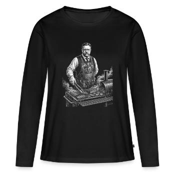 Theodore Roosevelt beim BBQ Grillen - Frauen Premium Bio Langarmshirt - Schwarz - Vorne - Julia (174cm)