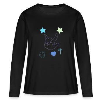 Rock hand with stars and heart - Women's Premium Organic Long Sleeve Shirt - black - Front - Julia (174cm)
