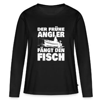 Der Frühe Angler - Frauen Premium Bio Langarmshirt - Schwarz - Vorne - Julia (174cm)