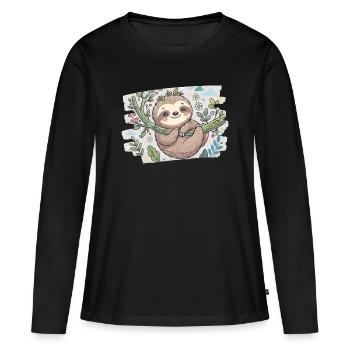 Cute sloth on branch with flowers - Women's Premium Organic Long Sleeve Shirt - black - Front - Julia (174cm)