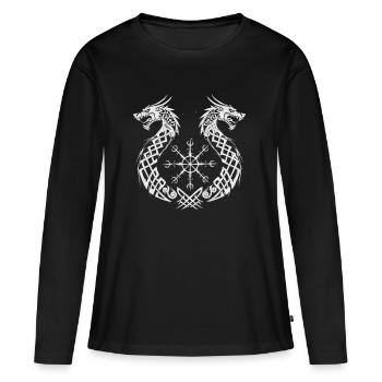Drachen Vegvisir - Frauen Premium Bio Langarmshirt - Schwarz - Vorne - Julia (174cm)