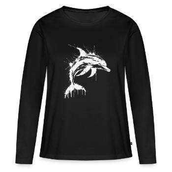 Dolphin Paint Splash White - Frauen Premium Bio Langarmshirt - Schwarz - Vorne - Julia (174cm)