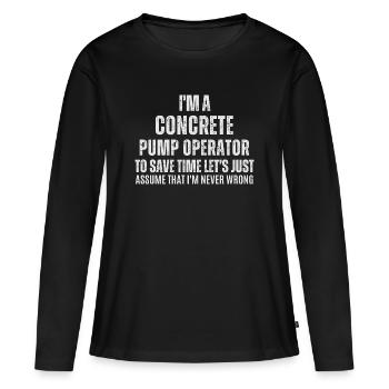 Opérateur de pompe à béton, je suis un À Gagner du Temps Allons - T-shirt manches longues Premium bio Femme - noir - Devant - Julia (174cm)