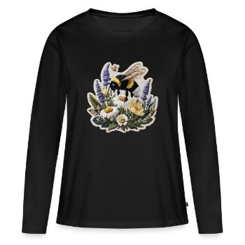 Biene im Blumenfeld Patch - Frauen Premium Bio Langarmshirt - Schwarz - Vorne - Julia (174cm)