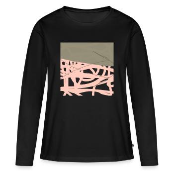 Rosé Netz auf Olivgrund - Frauen Premium Bio Langarmshirt - Schwarz - Vorne - Julia (174cm)
