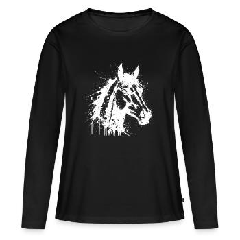 Tête de Cheval Paint Splash Blanc - T-shirt manches longues Premium bio Femme - noir - Devant - Julia (174cm)