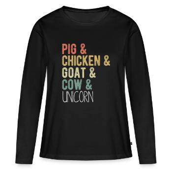 Schwein, Huhn, Ziegen, Kuh, Einhorn, Snillfarm - Frauen Premium Bio Langarmshirt - Schwarz - Vorne - Julia (174cm)