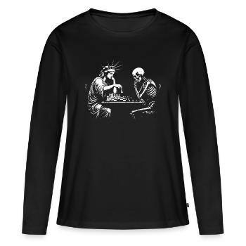 Statue de la Liberté jouant aux échecs avec la mort - T-shirt manches longues Premium bio Femme - noir - Devant - Julia (174cm)