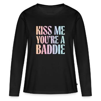 Embrasse-moi, espèce de méchant. - T-shirt manches longues Premium bio Femme - noir - Devant - Julia (174cm)