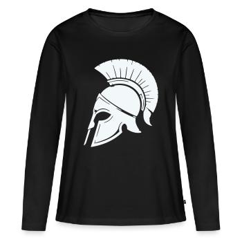 Spartanischer Helmschutz Grafik Blau - Frauen Premium Bio Langarmshirt - Schwarz - Vorne - Julia (174cm)