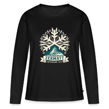 Vintage Zermatt-Schweizer Alpen - Frauen Premium Bio Langarmshirt - Schwarz - Vorne - Julia (174cm)