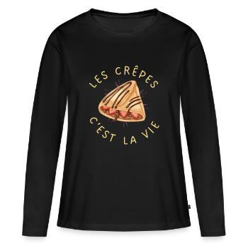 Les crêpes c'est la vie - T-shirt manches longues Premium bio Femme - noir - Devant - Julia (174cm)