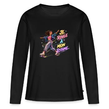 Rythme Neon en Roller - T-shirt manches longues Premium bio Femme - noir - Devant - Julia (174cm)
