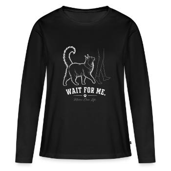 Maine Coon – Wait For Me - Frauen Premium Bio Langarmshirt - Schwarz - Vorne - Julia (174cm)