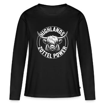 Highland Zottel Power - Frauen Premium Bio Langarmshirt - Schwarz - Vorne - Julia (174cm)
