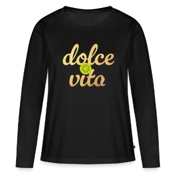 Dolce Vita Limette Gold Zitrone Italien Deko Quote - Frauen Premium Bio Langarmshirt - Schwarz - Vorne - Julia (174cm)