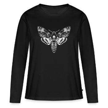 Skull Moth Silhouette Noir - Frauen Premium Bio Langarmshirt - Schwarz - Vorne - Julia (174cm)