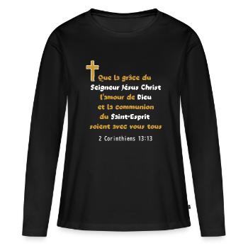 Bible Corinthinens 13:13 Paul Citation Jésus - T-shirt manches longues Premium bio Femme - noir - Devant - Julia (174cm)
