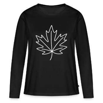 Contour minimum de feuilles - T-shirt manches longues Premium bio Femme - noir - Devant - Julia (174cm)