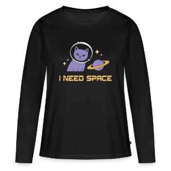 Weltraumkatze – I Need Space - Frauen Premium Bio Langarmshirt - Schwarz - Vorne - Julia (174cm)