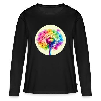 Regenbogen-Pusteblume  - Frauen Premium Bio Langarmshirt - Schwarz - Vorne - Julia (174cm)