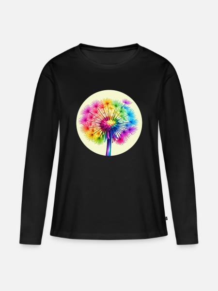 Regenbogen-Pusteblume - Frauen Premium Bio Langarmshirt - Schwarz
