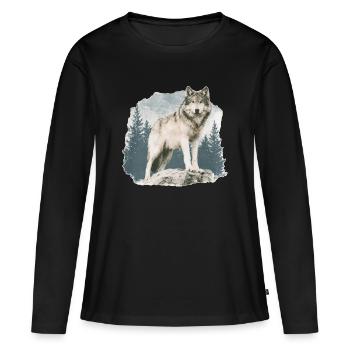 Wolf Vintage - Frauen Premium Bio Langarmshirt - Schwarz - Vorne - Julia (174cm)