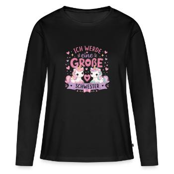 Ich werde eine Große Schwester – Einhorn Duo - Frauen Premium Bio Langarmshirt - Schwarz - Vorne - Julia (174cm)