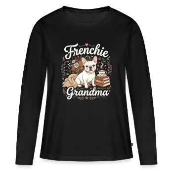 Frenchie Grandma Florale Wärme - Frauen Premium Bio Langarmshirt - Schwarz - Vorne - Julia (174cm)